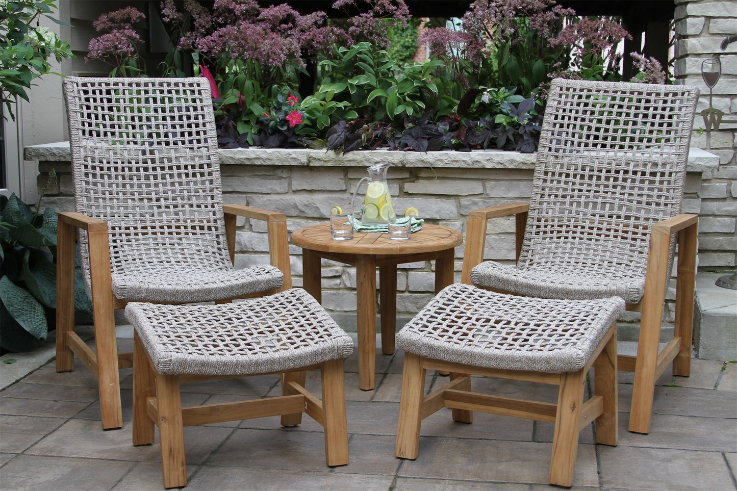 Outdoor Interiors TNA2185 Teak & Nautical Rope Basket Loungers Pack of 2 Chairs