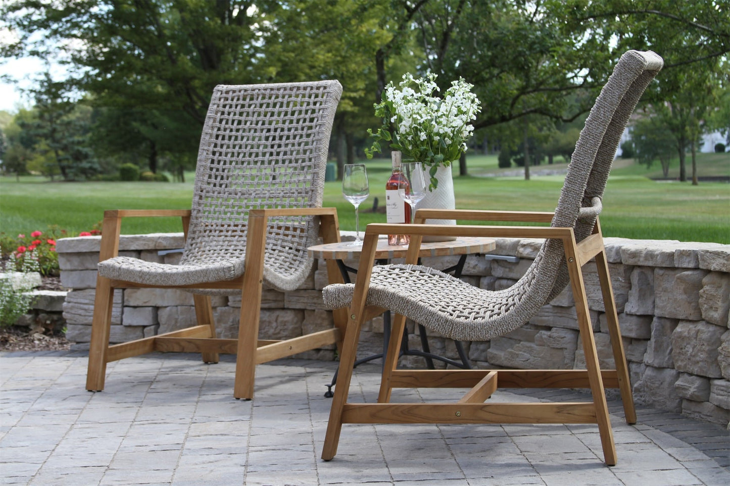 Outdoor Interiors TNA2185 Teak & Nautical Rope Basket Loungers Pack of 2 Chairs