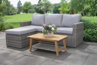 Outdoor Interiors TNA7900-G 3pc Teak & Grey Wicker Convertible Storage Set with Olefin cushions