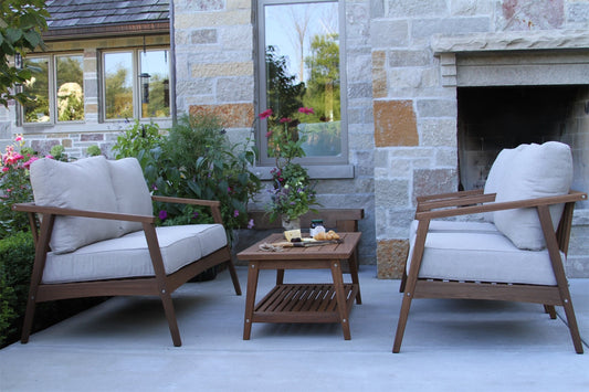 Outdoor Interiors S80044 Modern Eucalyptus Conversation Set with Cushion & Pillow