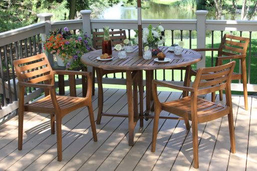 Outdoor Interiors 10025 and 20420 - Folding Table & Danish Stacking Chairs 5pc Set