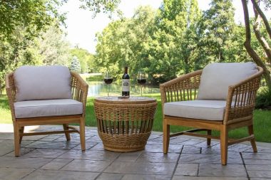 Outdoor Interiors TNA2024-BH Bohemian Teak & Wicker Lounge Chairs with TNA2048-BH Accent Storage Table 3pc Set