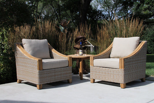 Outdoor Interiors TNA7500 Teak & Wicker Arm Chair with Sunbrella Cushion & Pillow