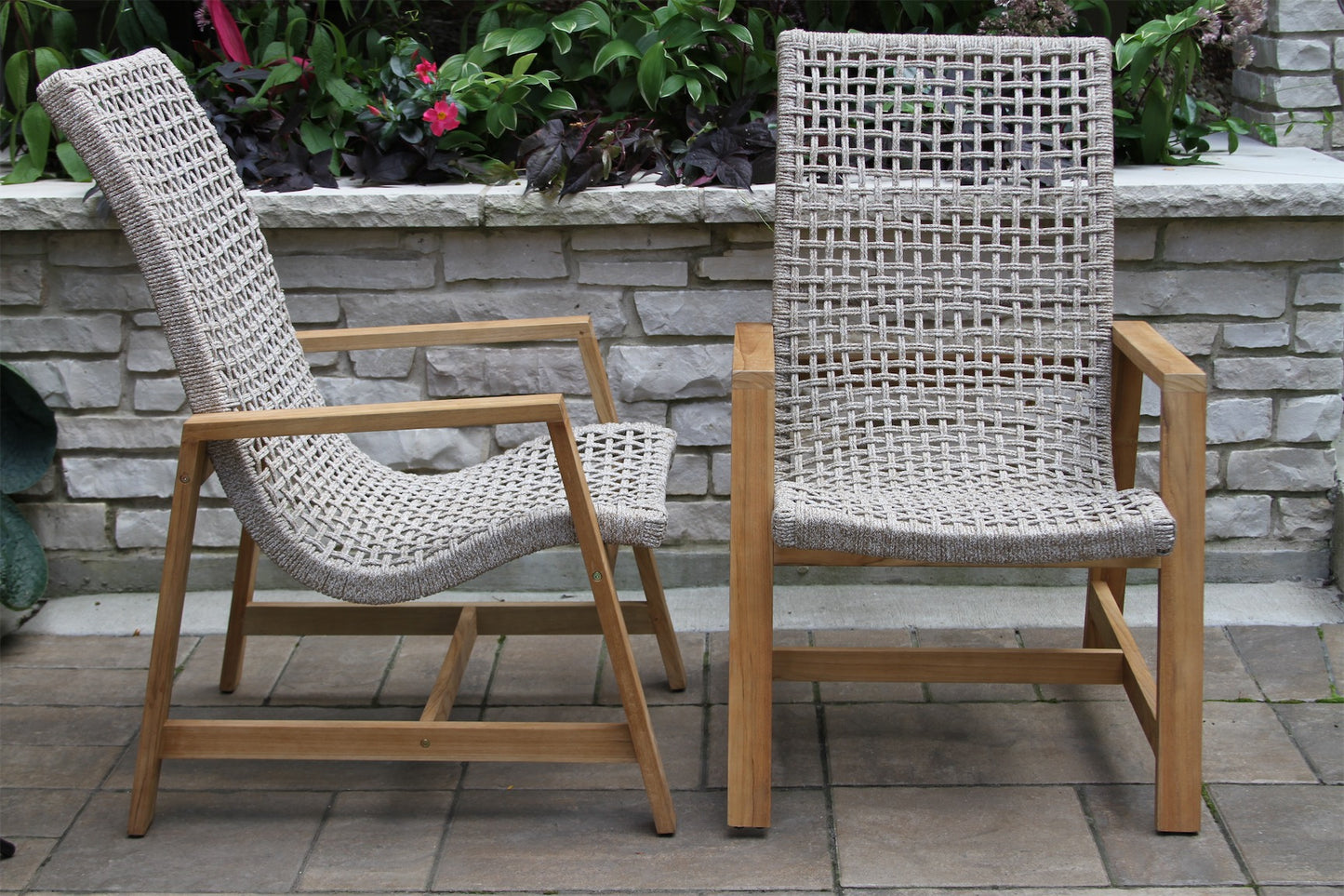 Outdoor Interiors TNA2185 Teak & Nautical Rope Basket Loungers Pack of 2 Chairs