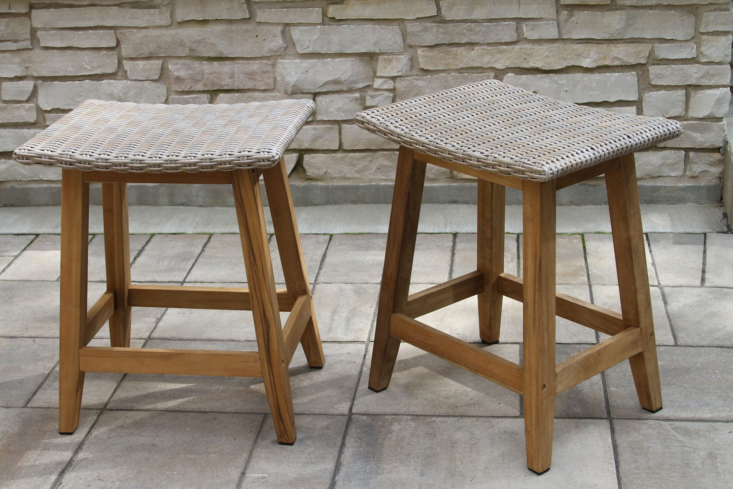 Outdoor Interiors TNA5475 Teak & Ash Wicker Saddle Stool 2-Pack