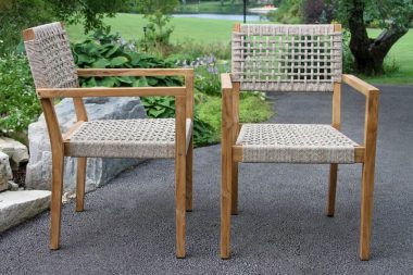 Outdoor Interiors TNA2200 Nautical Rope & Teak Stacking Armchair 2 Pack