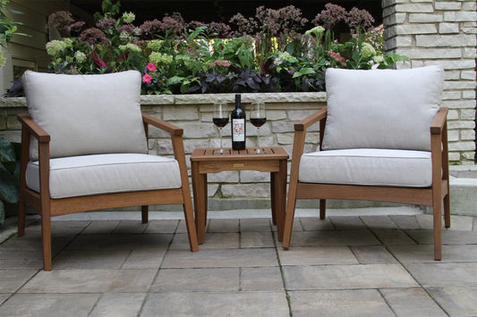 Outdoor Interiors S80022 Eucalyptus Armchair w/Olefin Cushions and Pillows w/19470 Eucalyptus End Table 3pc Set