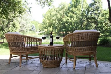 Outdoor Interiors TNA2024-BH Bohemian Teak & Wicker Lounge Chairs with TNA2048-BH Accent Storage Table 3pc Set