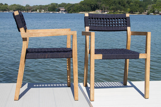 Outdoor Interiors 46685 Blue Rope & Antique Wash Eucalyptus Stacking Dining Chair 4 Pack