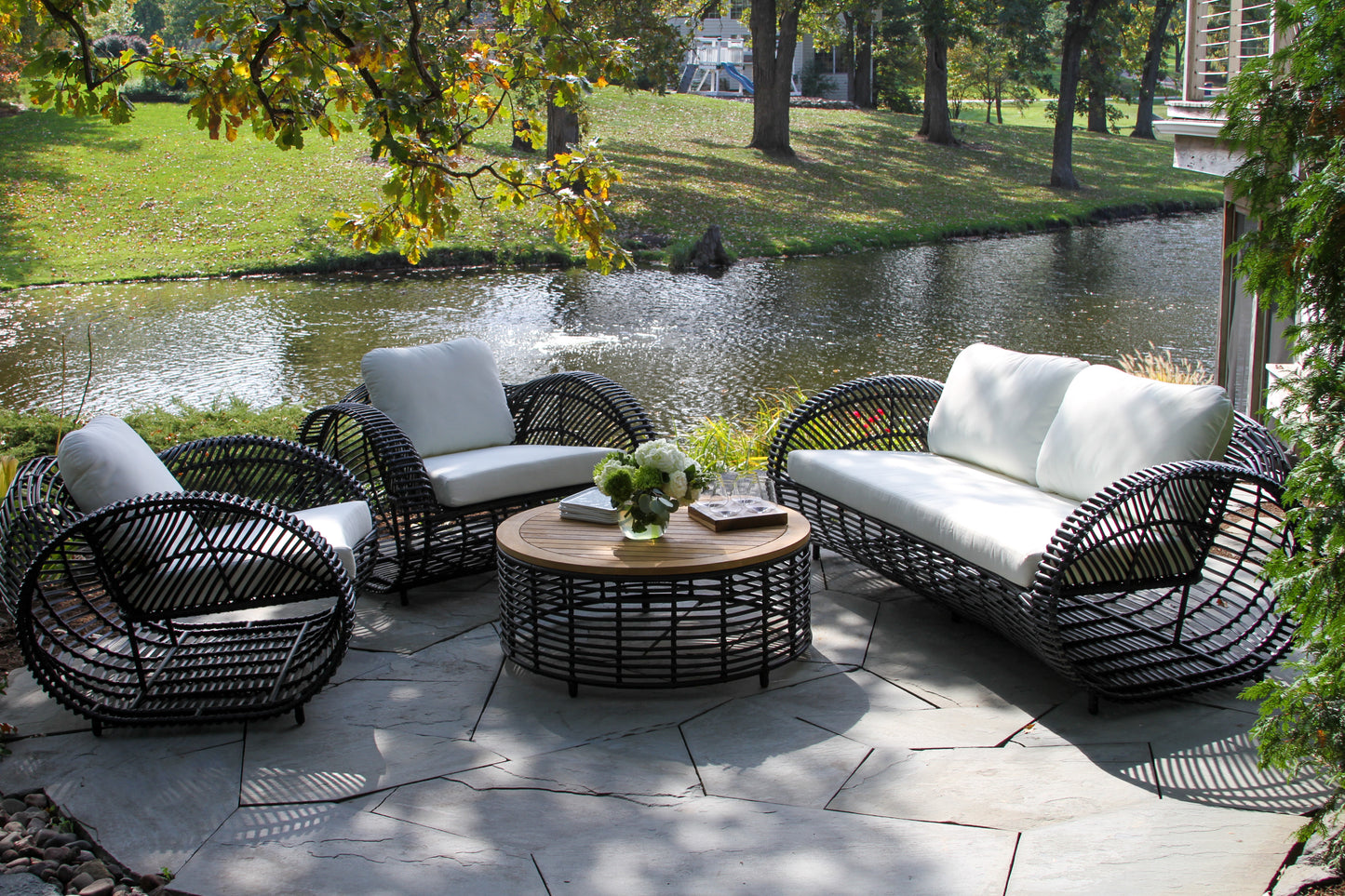 Outdoor Interiors TNA3222-B Black Lava Sofa