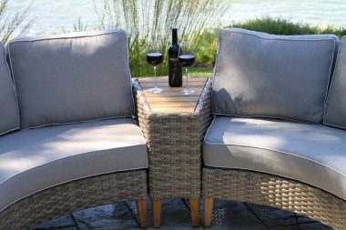 Outdoor Interiors TNA7668 3pc Half Round Sofa & End Table w/ Olefin Piped Cushions